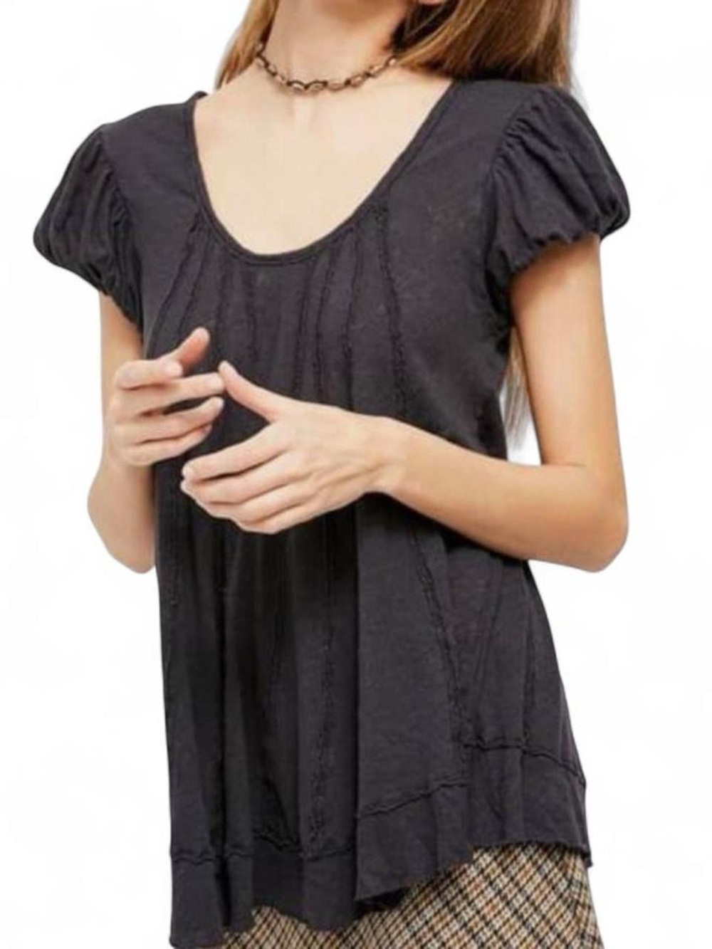 Free People Linen/Cotton Scoop Neck Tunic Top Size XS in Washed Black Beach Boho